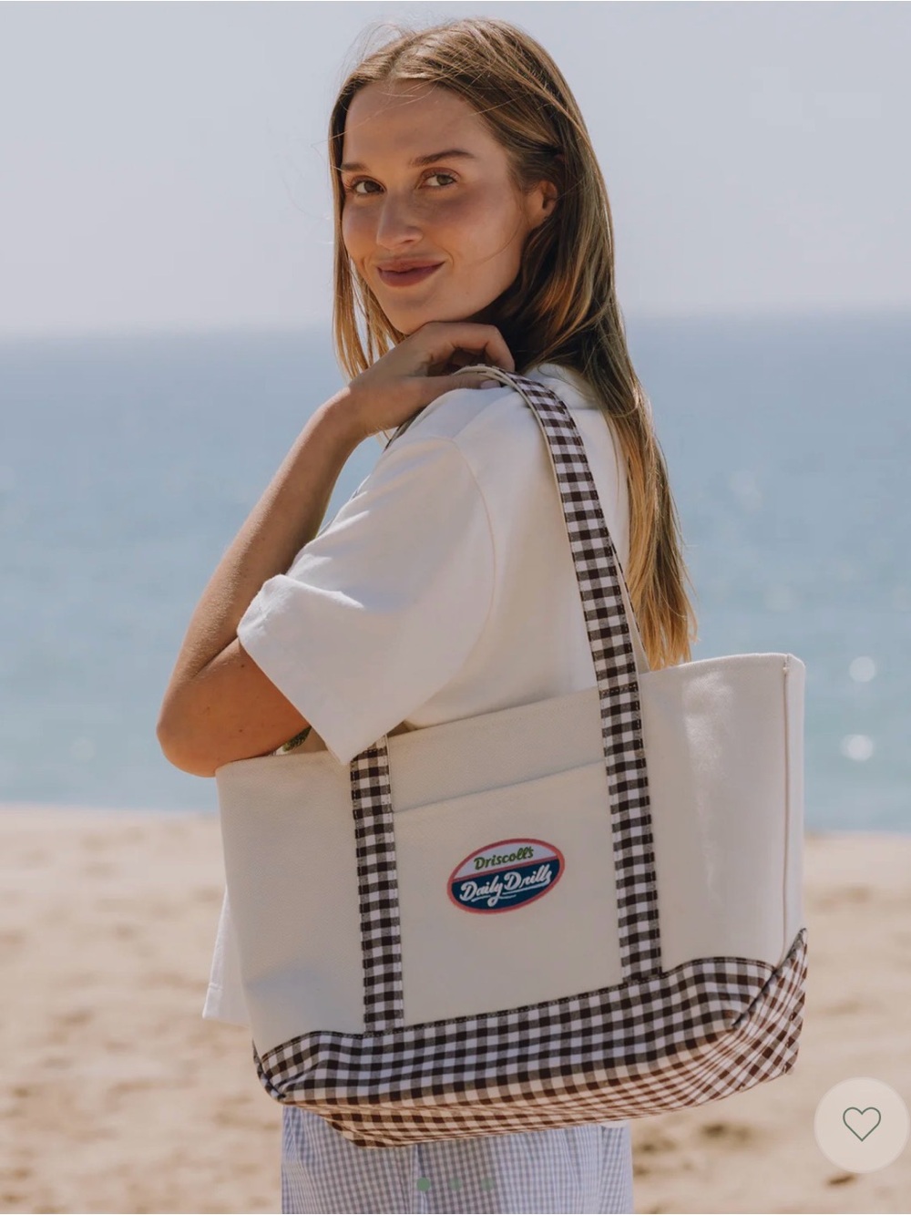 Daily Drills Picked Fresh Daily Cream Canvas Tote with Brown Gingham Trim
